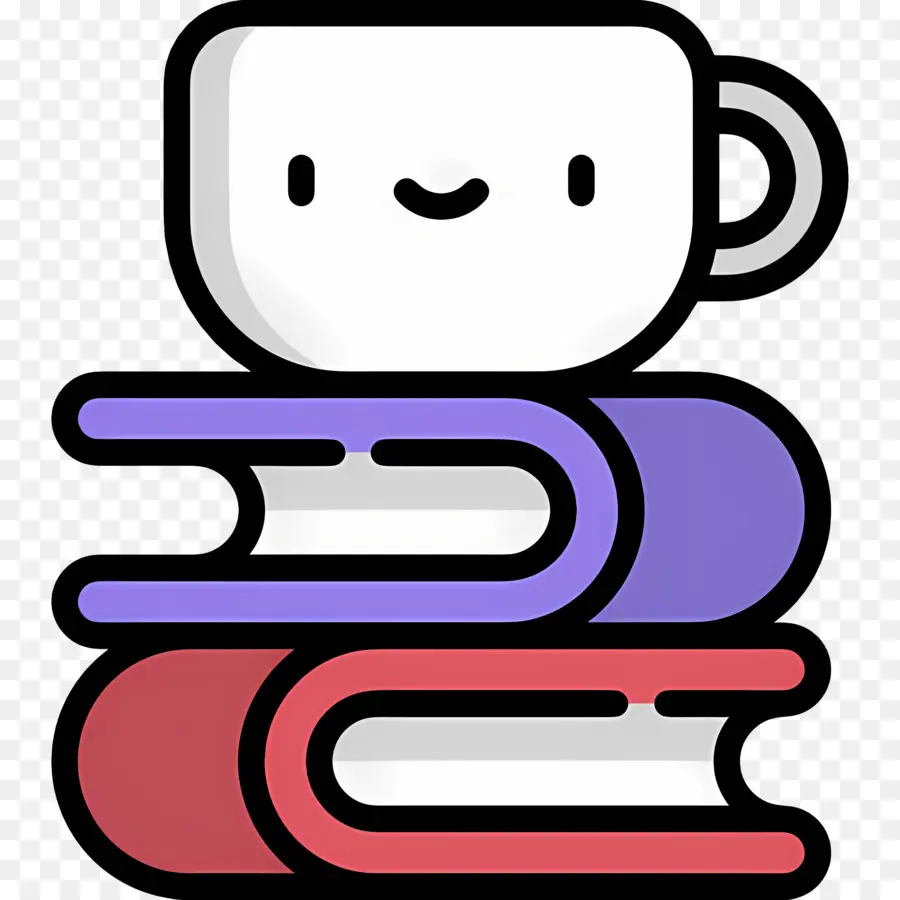 Livro E Café，Xícara E Livros Sorridentes PNG