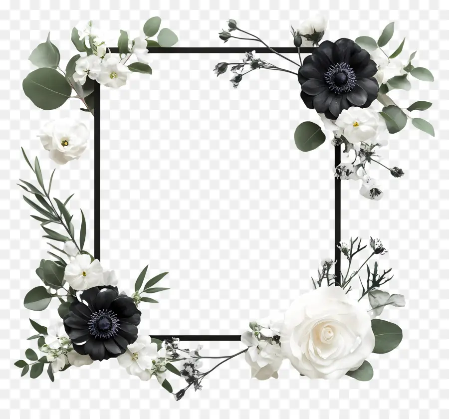 Flores De Casamento，Moldura Floral Preto E Branco PNG