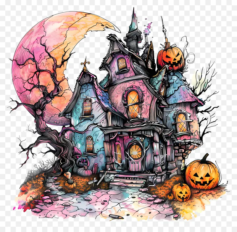 Casa De Halloween，Casa Assombrada PNG