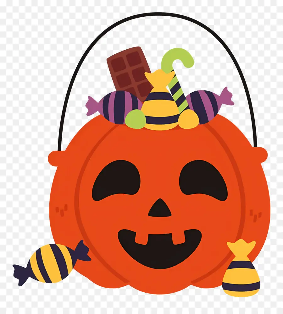 Balde De Doces De Halloween，Abóbora Com Doce PNG