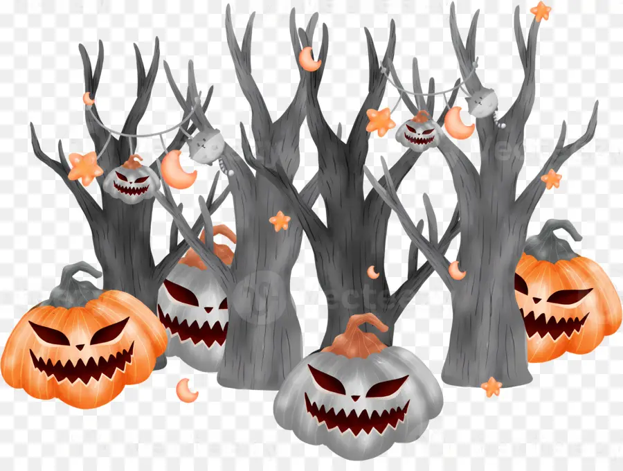 árvore Do Dia Das Bruxas，Árvores E Abóboras De Halloween PNG