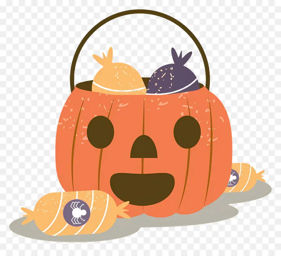 Balde De Doces De Halloween，Cesta De Abóbora PNG