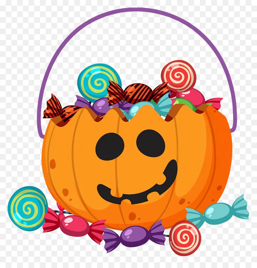 Balde De Doces De Halloween，Cesta De Abóbora PNG