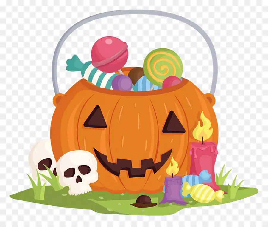 Balde De Doces De Halloween，Abóbora PNG