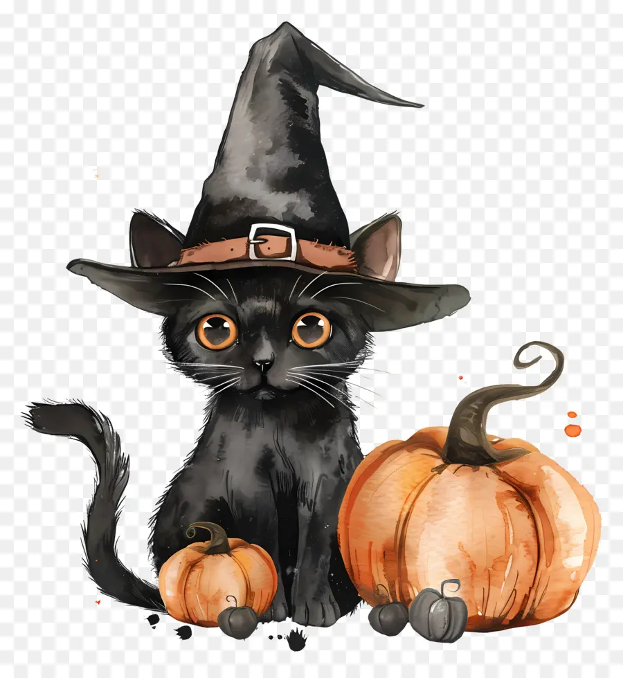 Gato Fofo De Halloween，Gato Preto Com Abóboras PNG