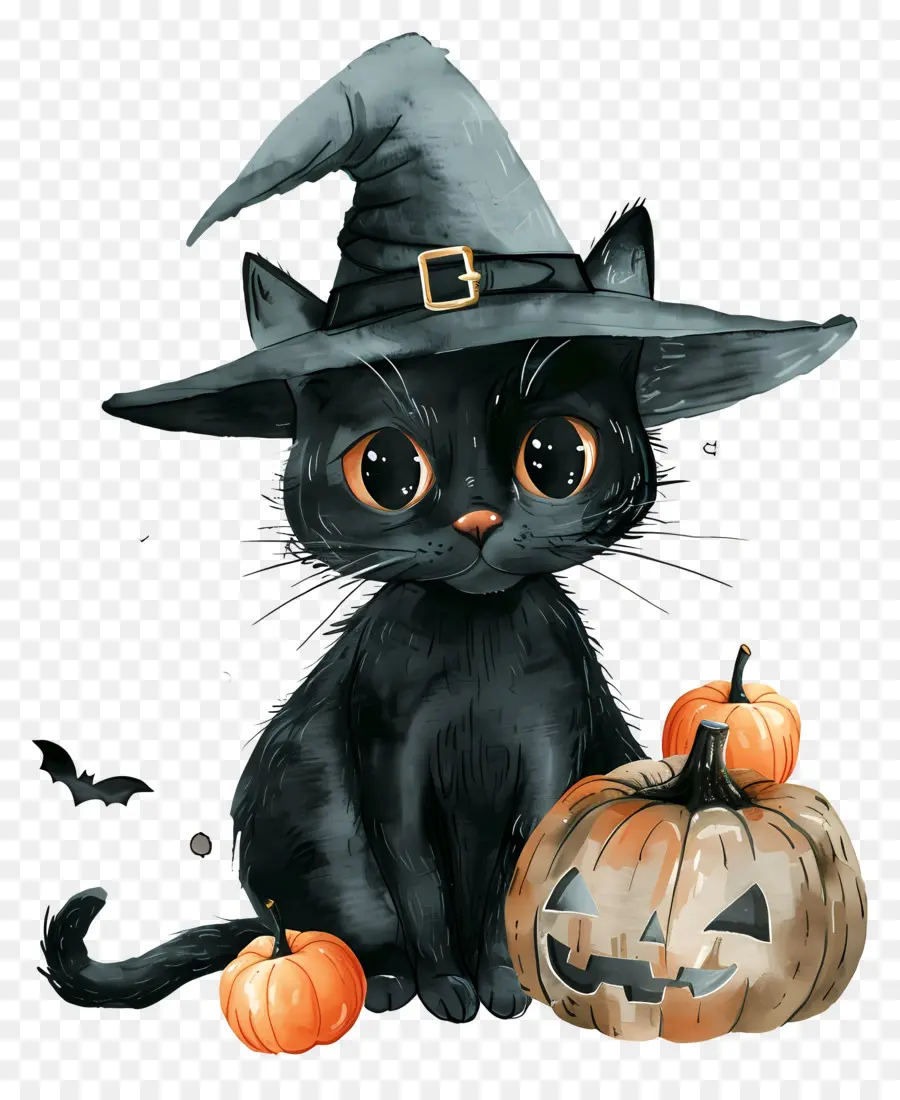 Gato Fofo De Halloween，Gato Preto Com Abóboras PNG