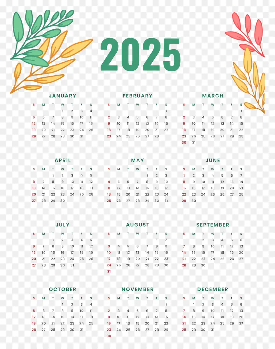 Calendário 2025，Calendário 2025 Com Folhas PNG