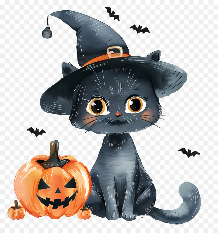 Gato Fofo De Halloween，Gato Preto Com Abóboras PNG