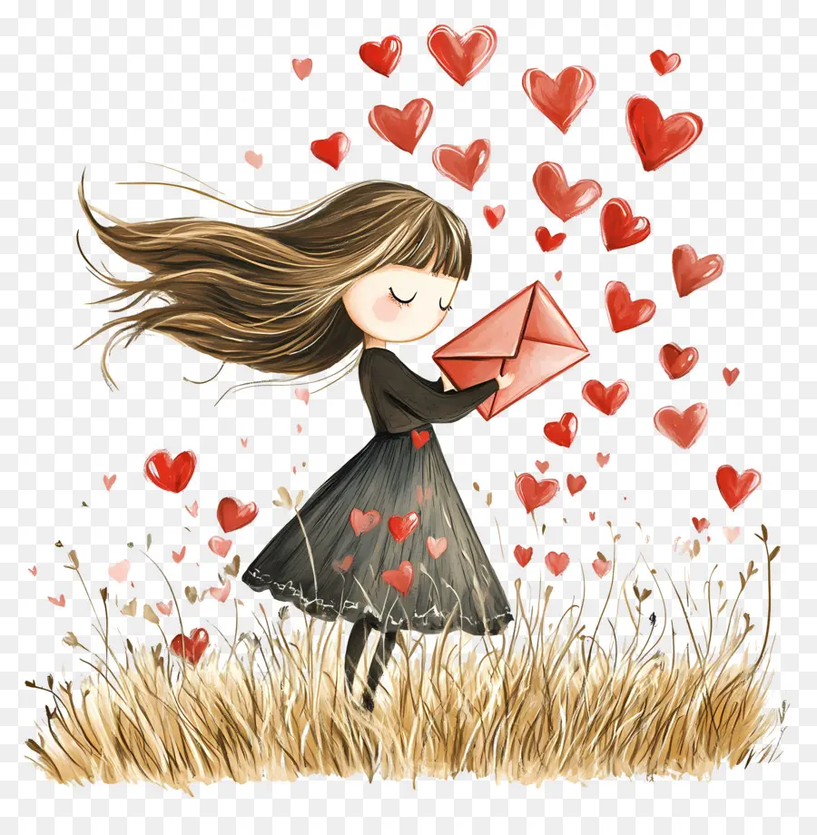 Correio De Amor，Menina Com Envelope PNG