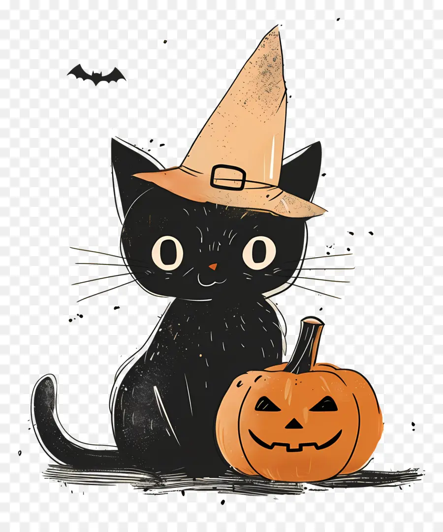 Gato Fofo De Halloween，Gato Preto Com Abóboras PNG