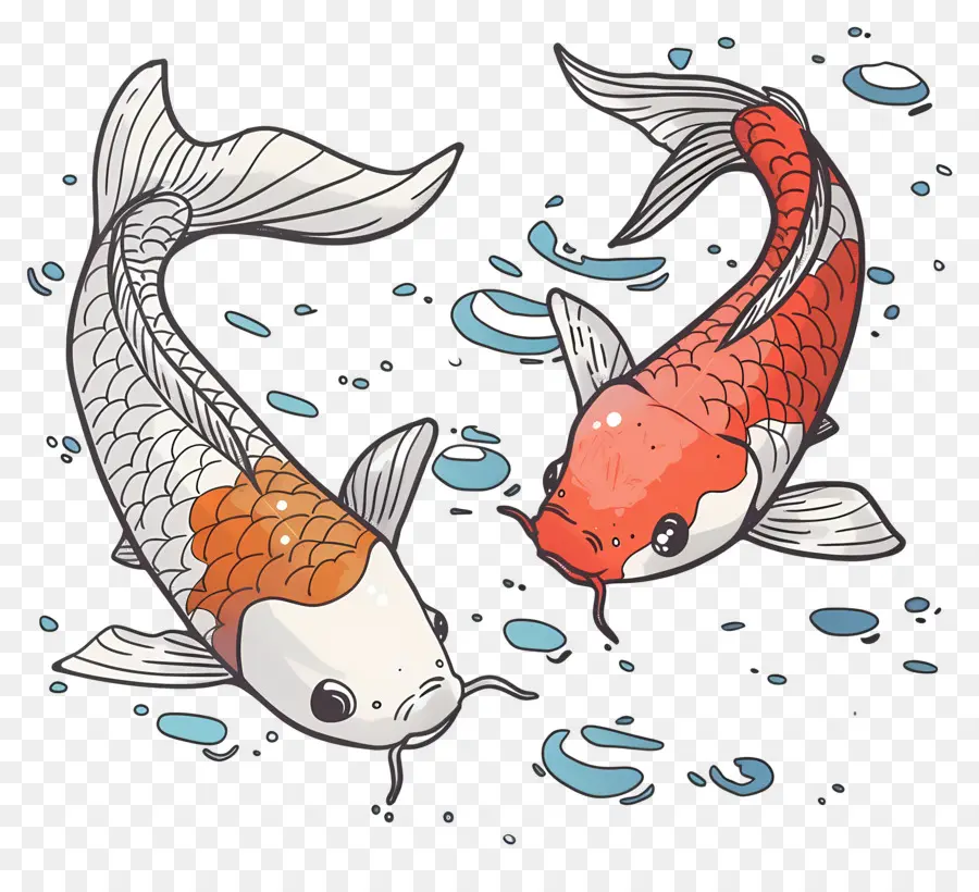 Peixe Koi，Dois Peixes Koi Com água PNG