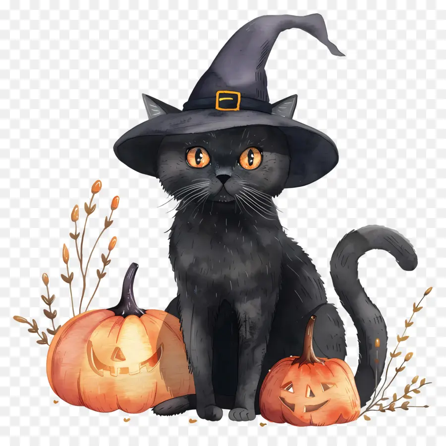 Gato Fofo De Halloween，Gato Preto Com Abóboras PNG