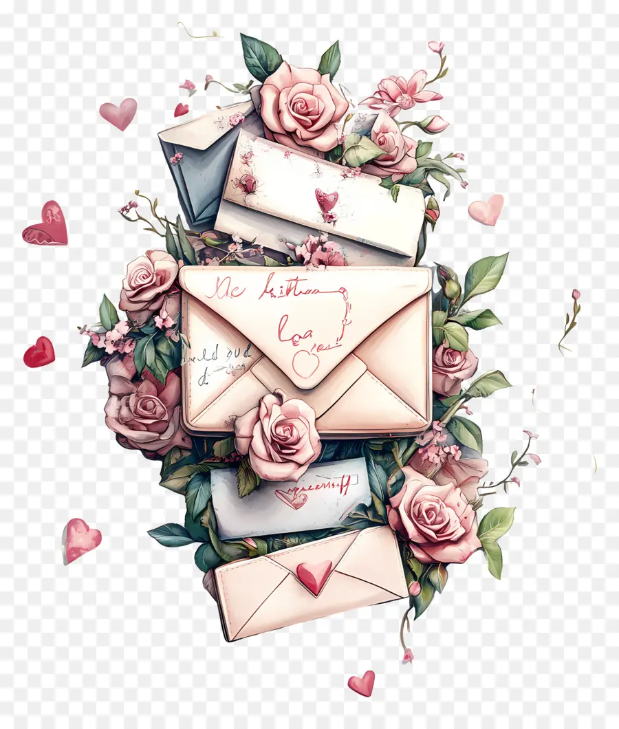 Correio De Amor，Envelopes Com Rosas PNG