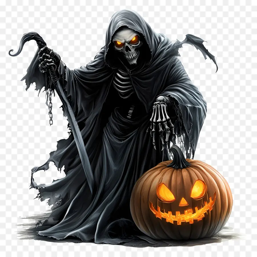 Ceifador，Grim Reaper Fofo Com Abóbora PNG