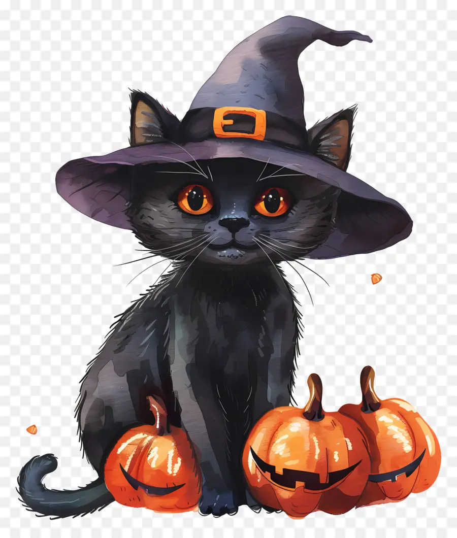 Gato Fofo De Halloween，Gato Preto Com Abóboras PNG