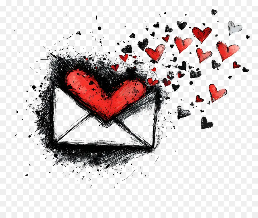 Correio De Amor，Envelope Com Corações PNG