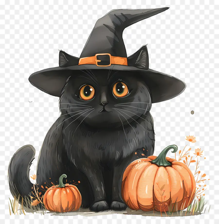 Gato Fofo De Halloween，Gato Preto Com Abóboras PNG