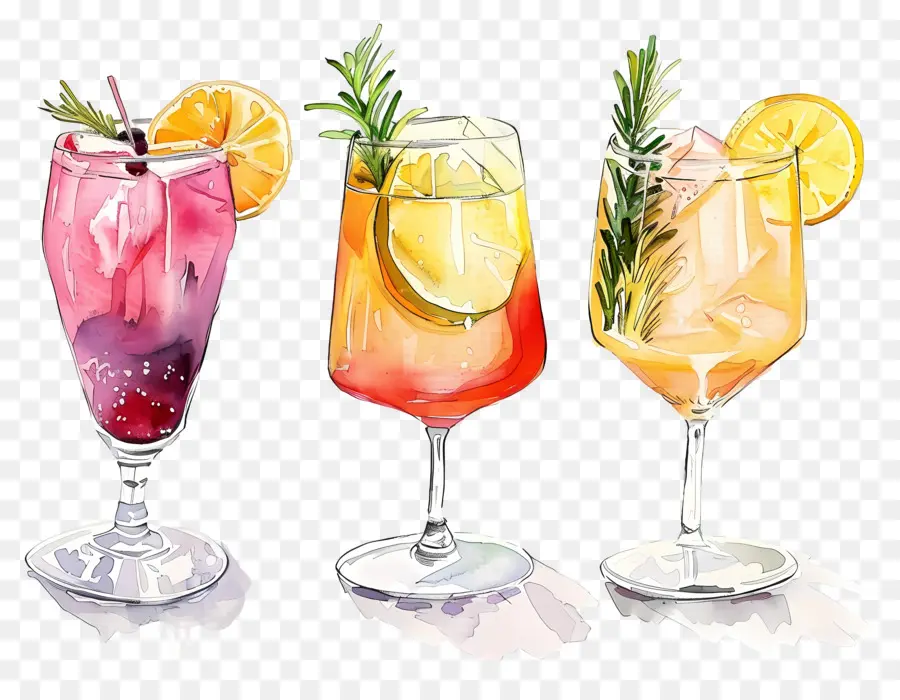 Coquetel Aquarela，Bebidas Coloridas PNG