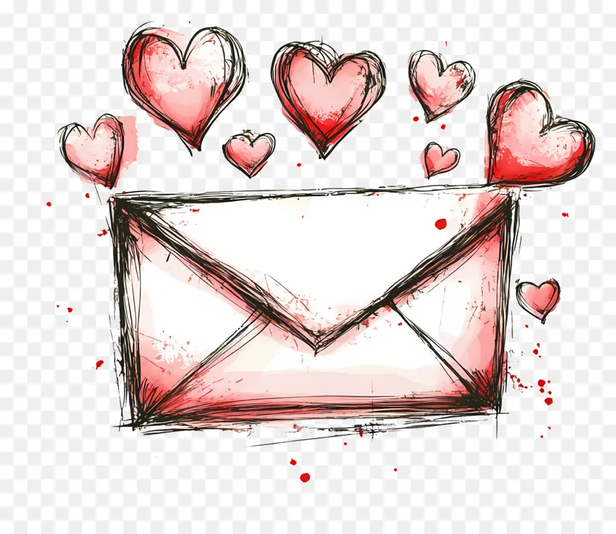 Correio De Amor，Envelope Com Corações PNG