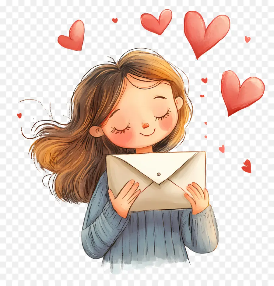 Correio De Amor，Menina Com Carta De Amor PNG