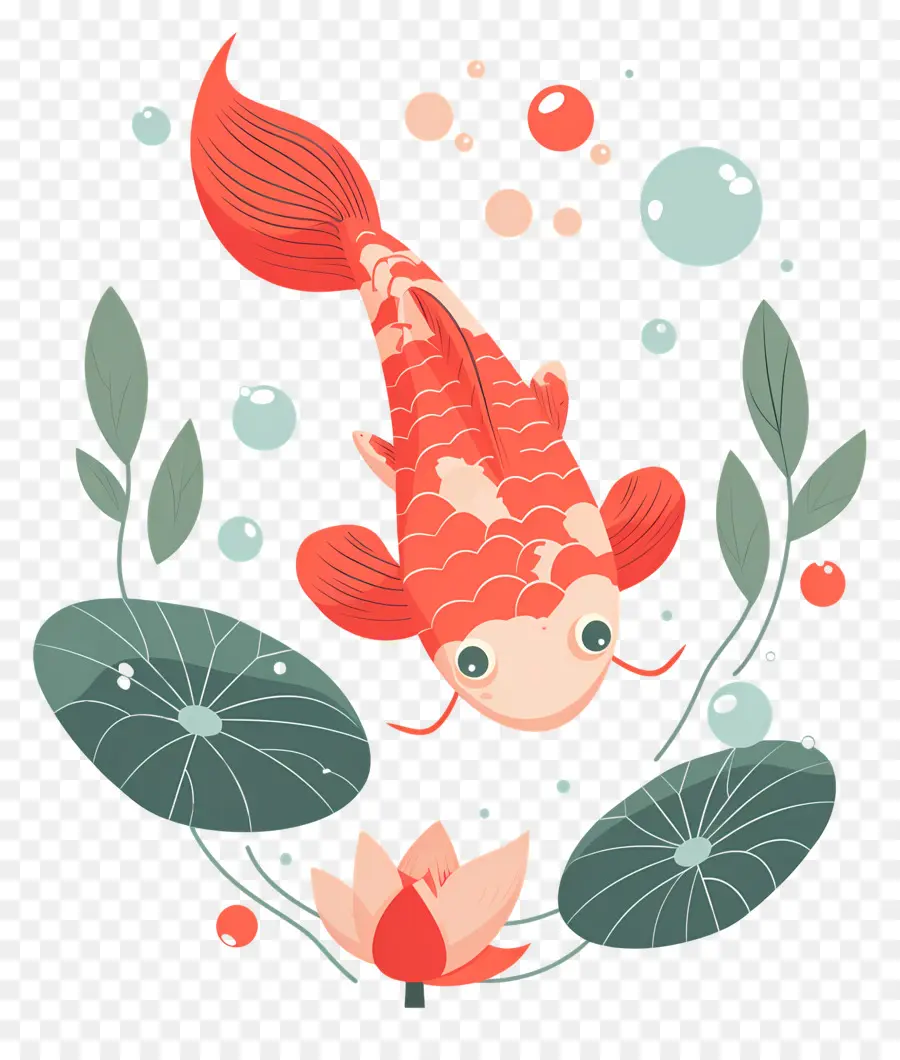 Peixe Koi，Peixe Koi Vermelho Com Lírios PNG