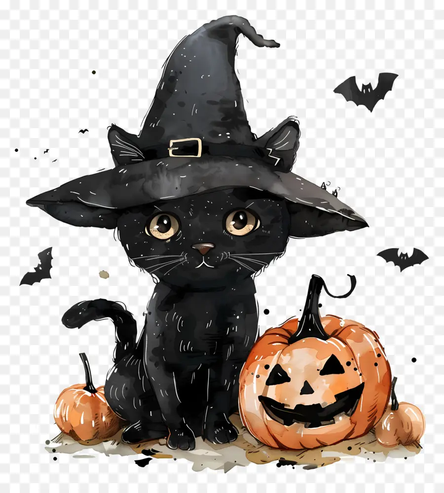 Gato Fofo De Halloween，Gato Preto Com Abóboras PNG