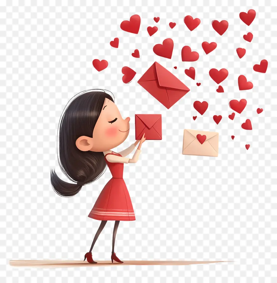 Correio De Amor，Menina Com Envelopes PNG