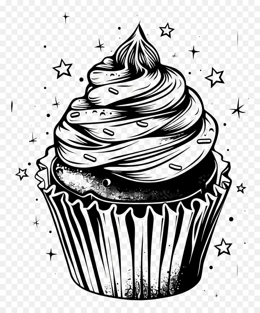 Contorno De Cupcake，Cupcake Com Estrelas PNG