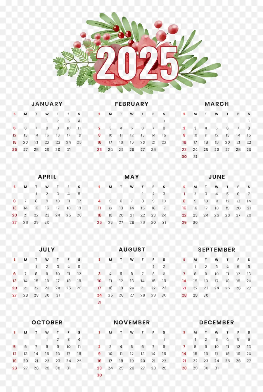 Calendário 2025，Datas PNG