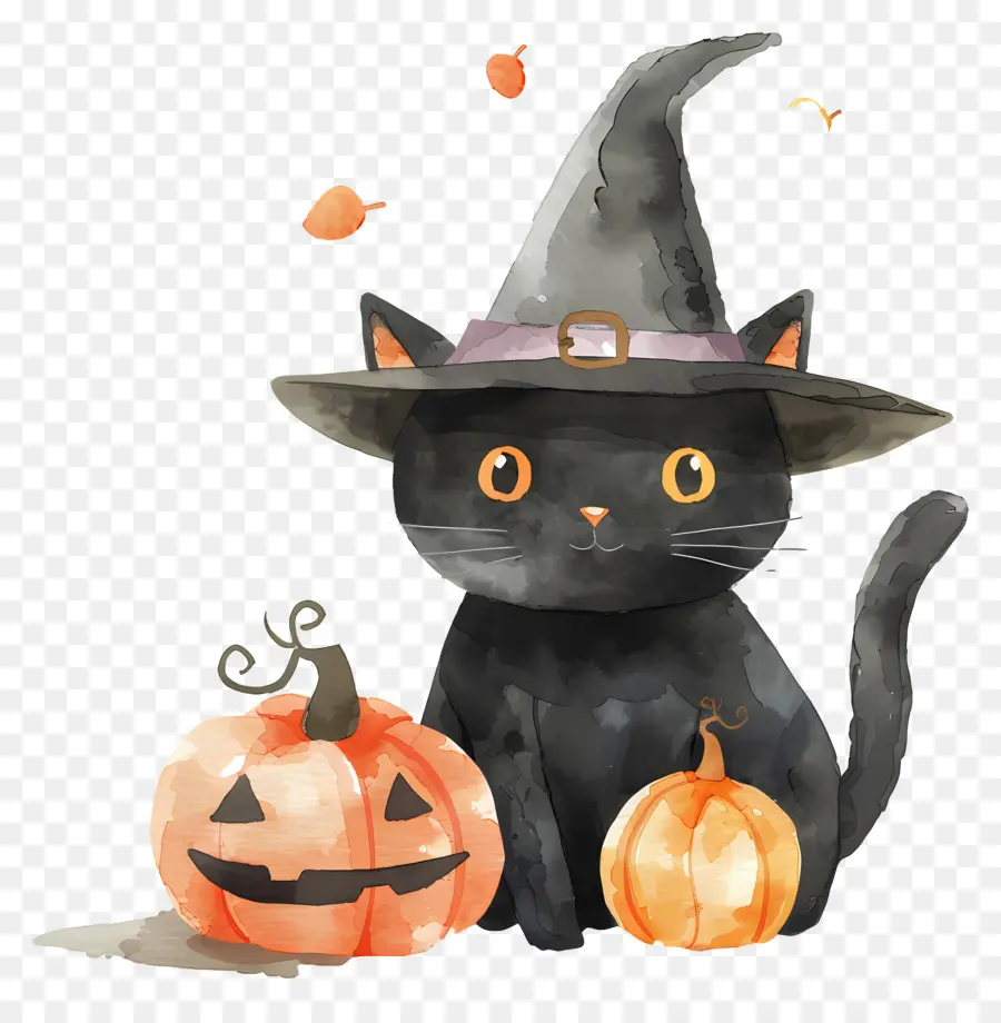 Gato Fofo De Halloween，Gato Preto Com Abóboras PNG