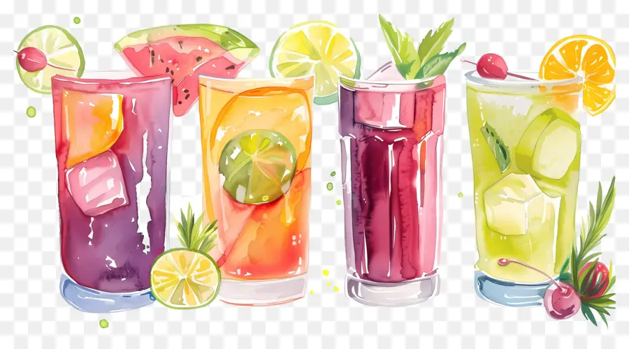 Coquetel Aquarela，Bebidas Coloridas PNG