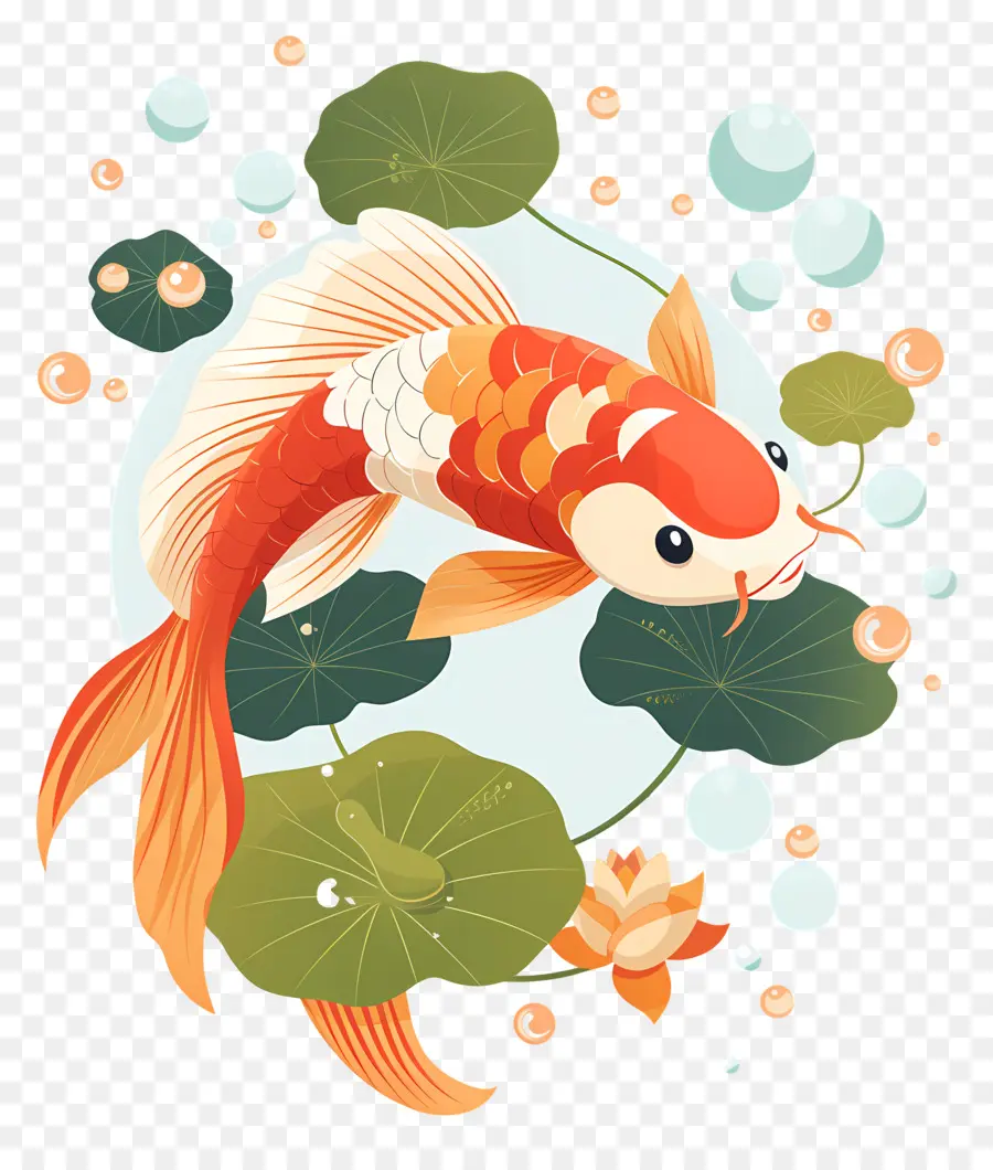 Peixe Koi，Peixe Koi Vermelho Com Lírios PNG