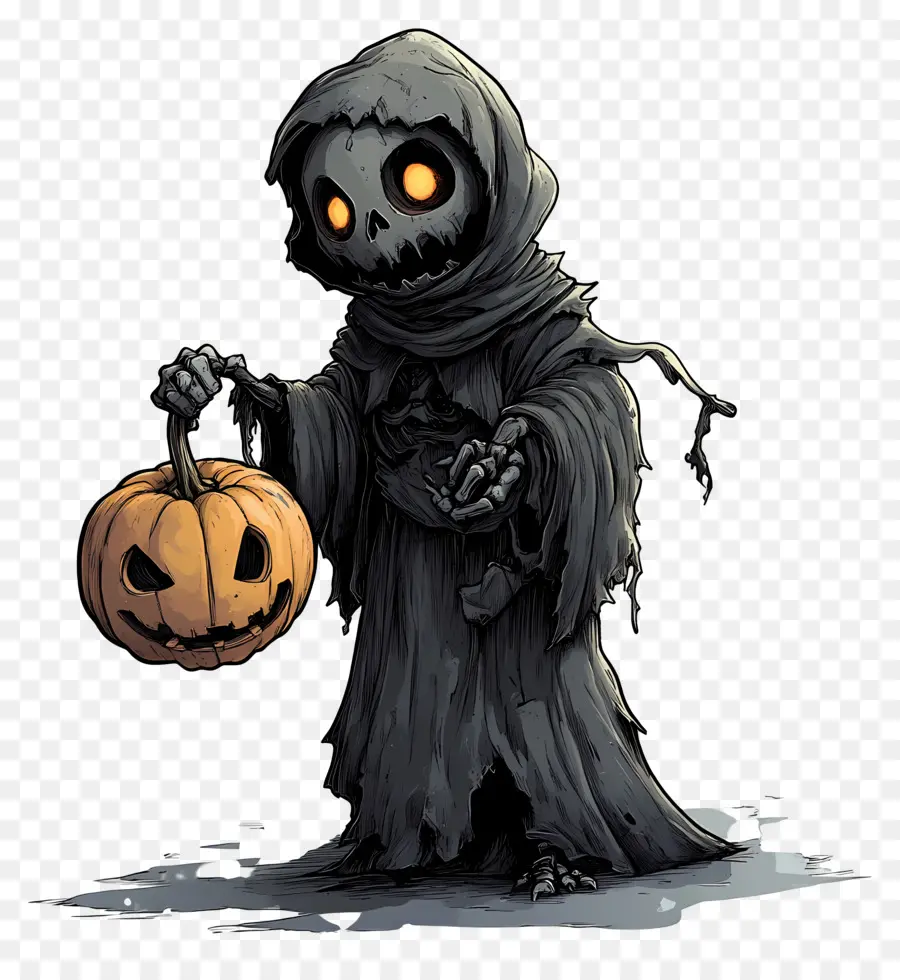 Ceifador，Grim Reaper Fofo Com Abóbora PNG