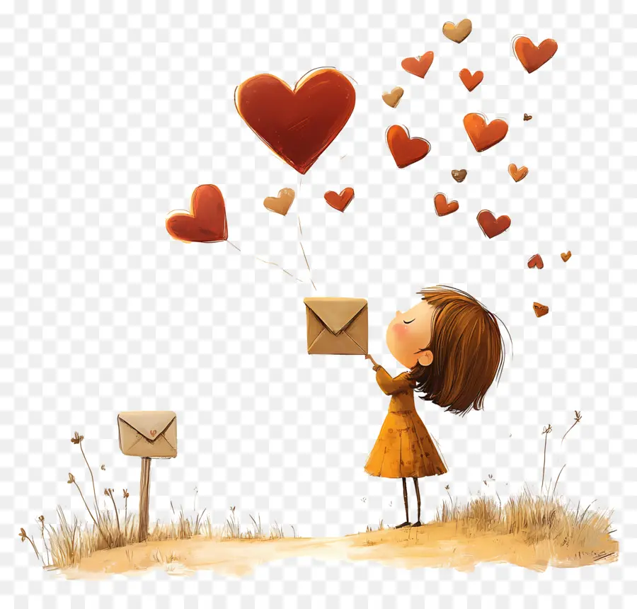 Correio De Amor，Menina Com Envelope PNG