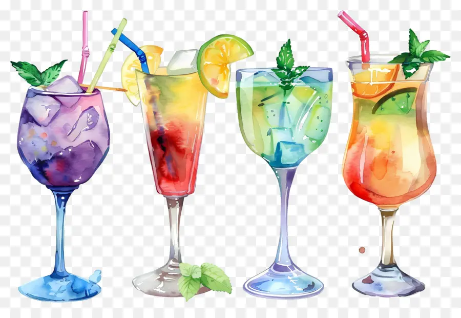 Coquetel Aquarela，Bebidas Coloridas PNG