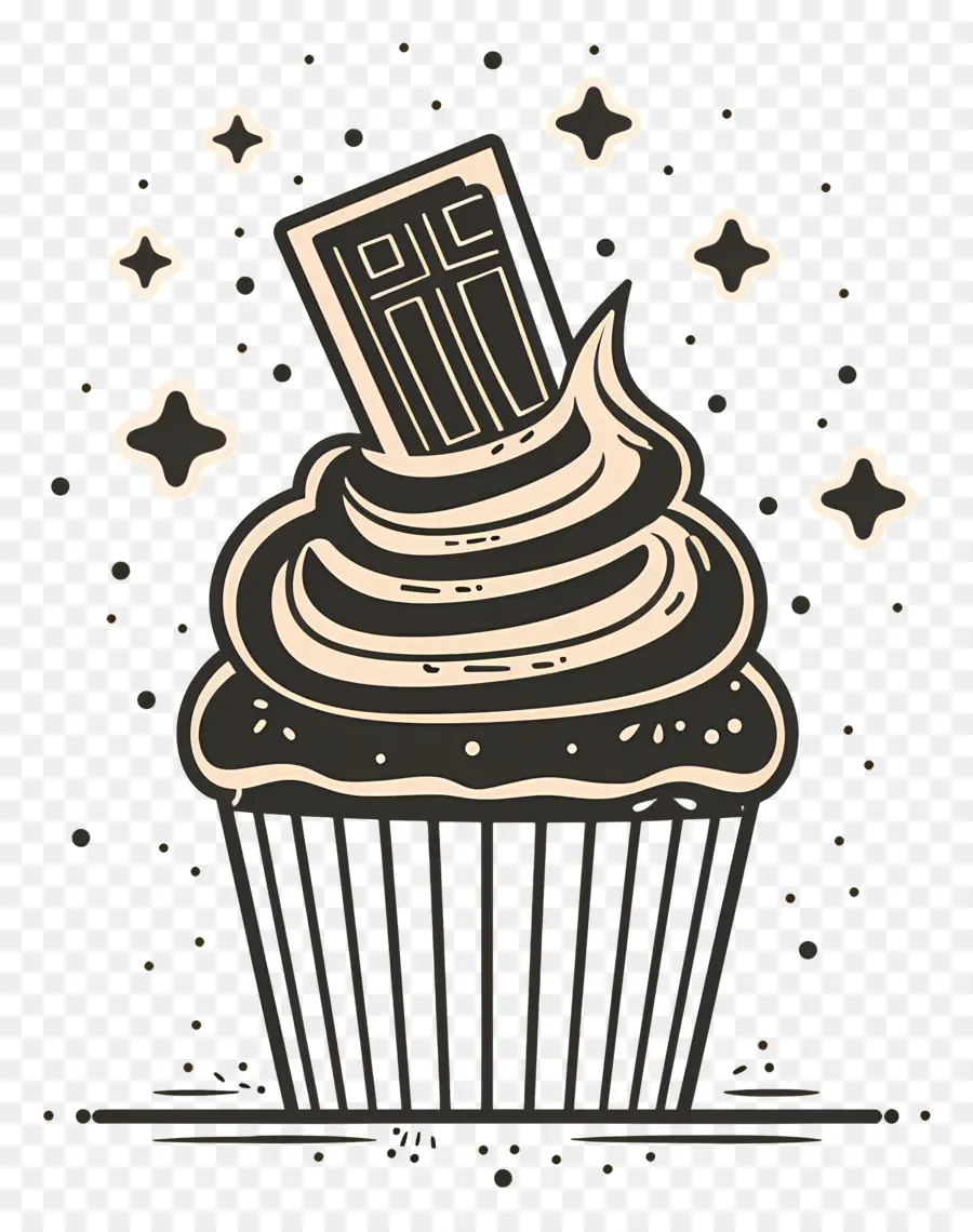 Contorno De Cupcake，Cupcake Com Estrelas PNG