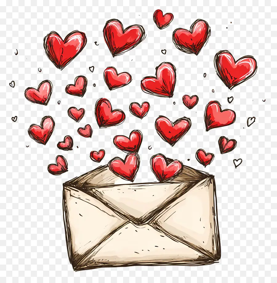 Correio De Amor，Envelope Com Corações PNG