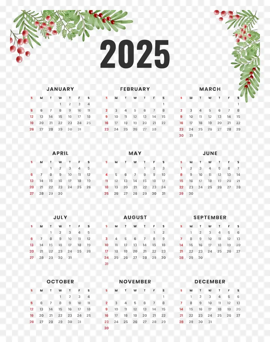 Calendário 2025，Datas PNG