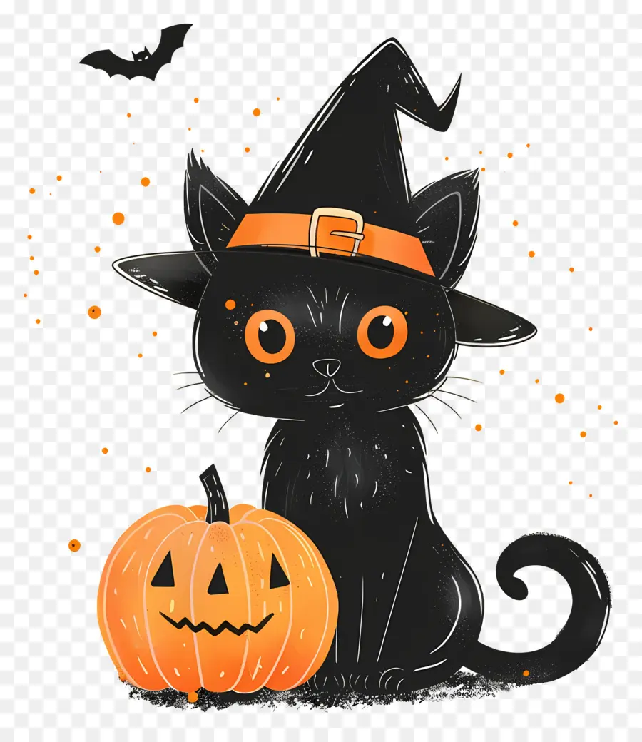 Gato Fofo De Halloween，Gato Preto Com Abóboras PNG