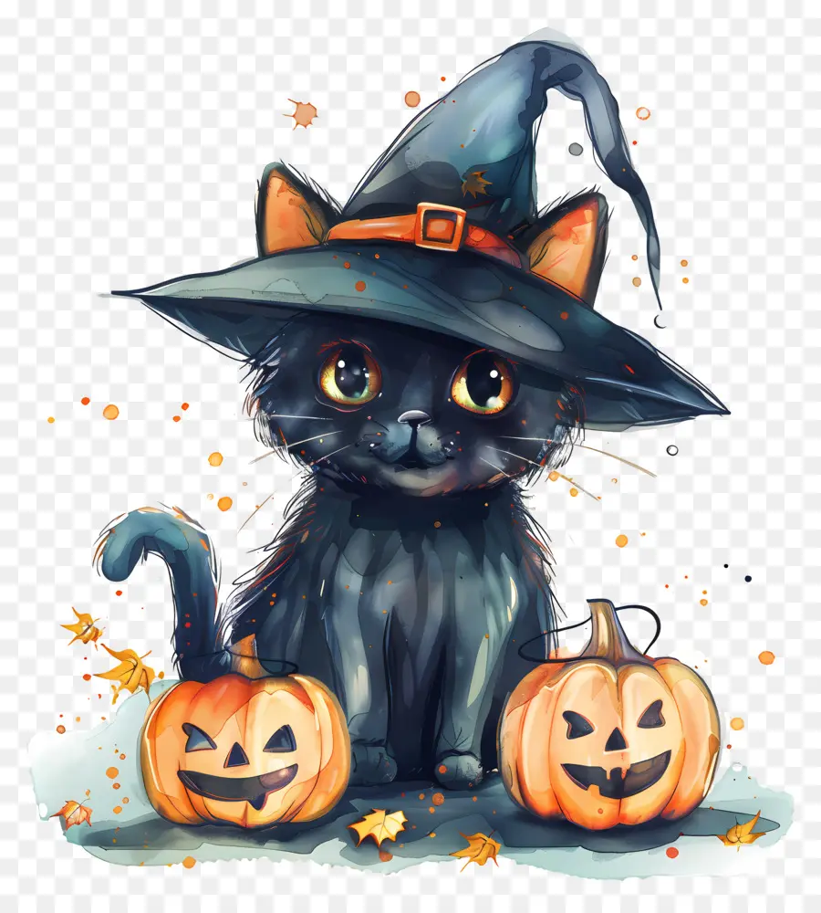 Gato Fofo De Halloween，Gato Preto Com Abóboras PNG