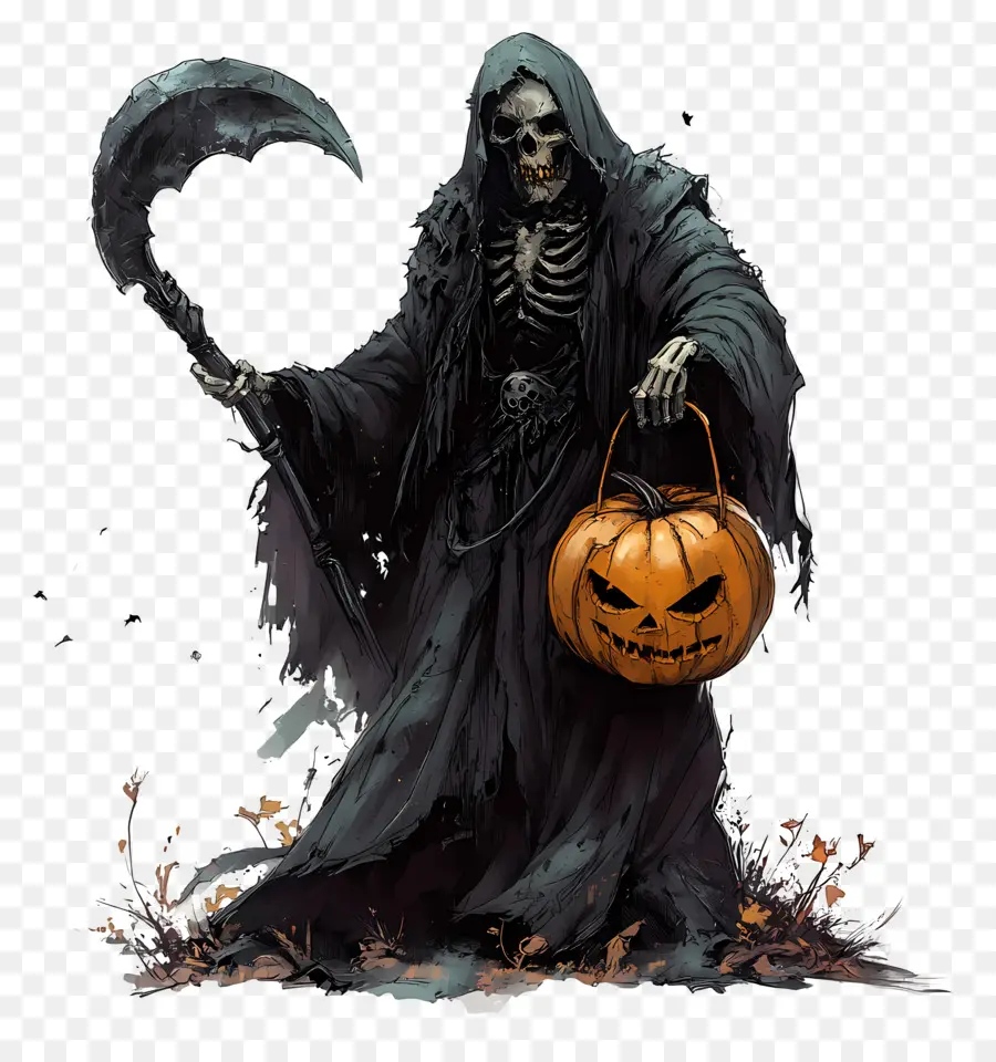 Ceifador，Grim Reaper Fofo Com Abóbora PNG