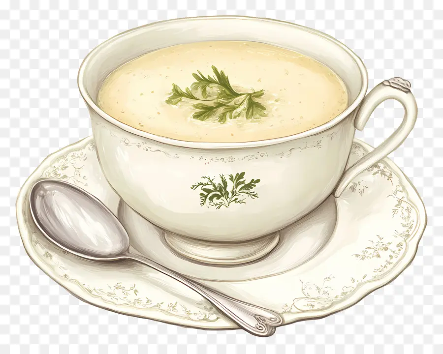 Vichyssoise，Sopa Em Xícara Vintage PNG