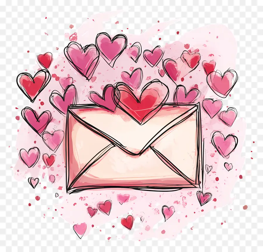 Correio De Amor，Envelope Com Corações PNG