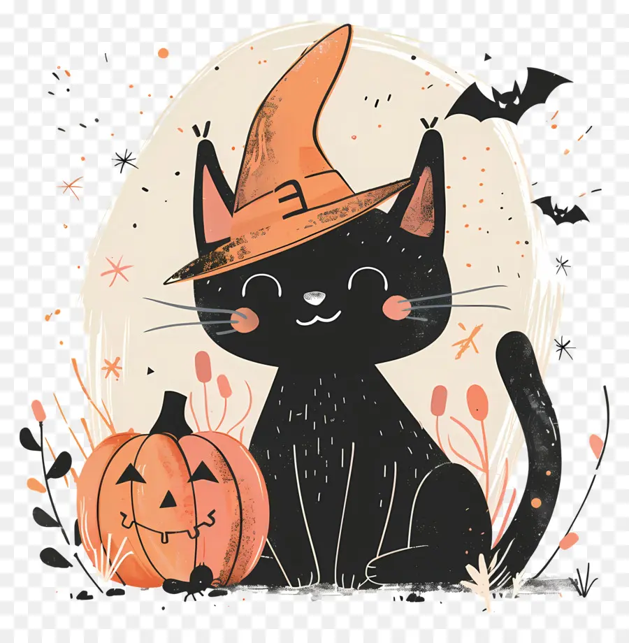 Gato Fofo De Halloween，Gato Preto Com Abóboras PNG