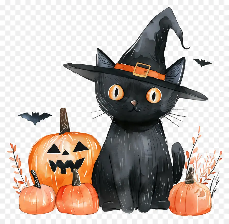 Gato Fofo De Halloween，Gato Preto Com Abóboras PNG