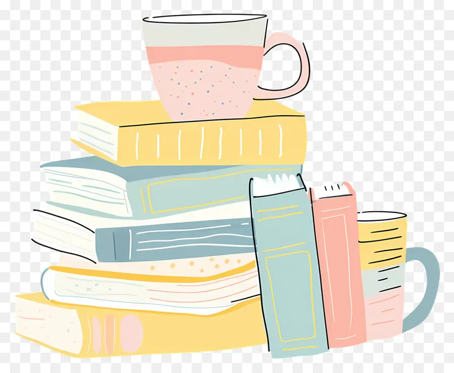 Livro E Café，Pilha De Livros Com Xícaras PNG