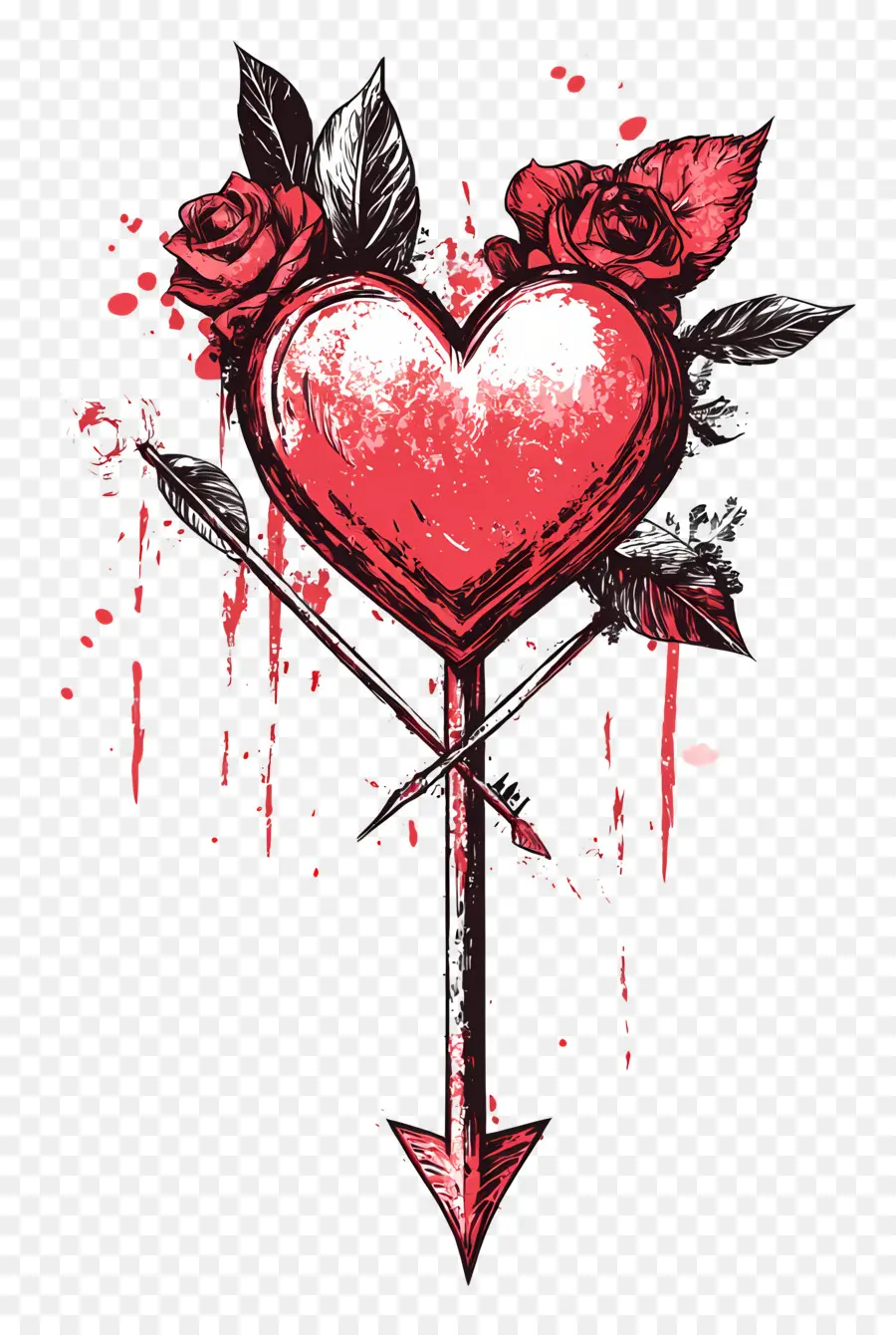 Flecha Do Amor，Coração Com Rosas E Flecha PNG