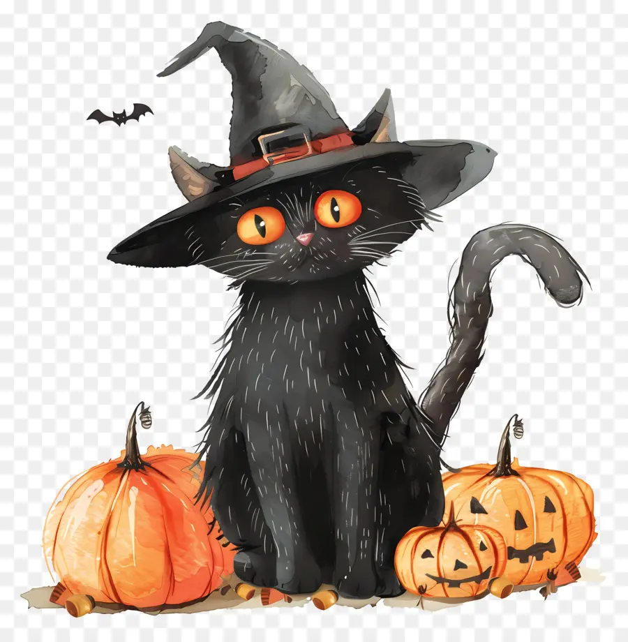 Gato Fofo De Halloween，Gato Preto Com Abóboras PNG