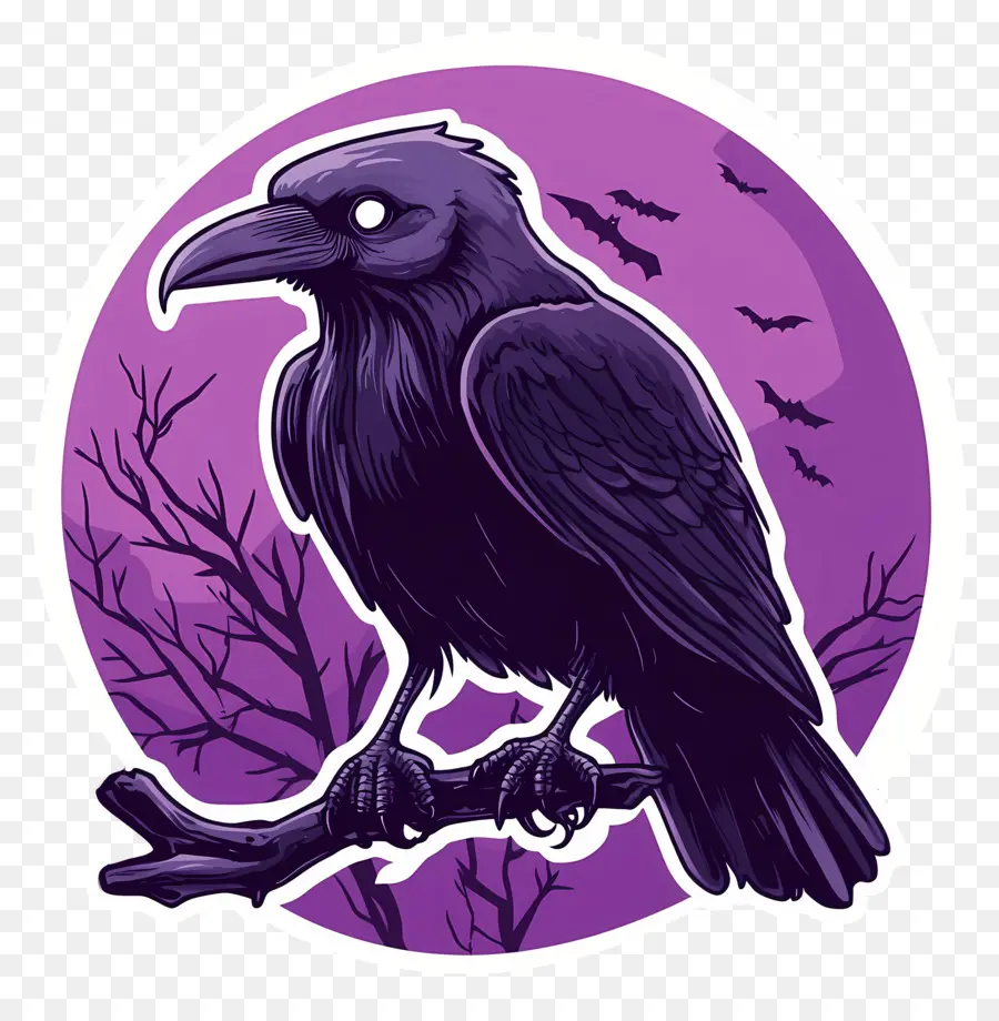 Corvo Do Dia Das Bruxas，Raven Com Fundo Roxo PNG