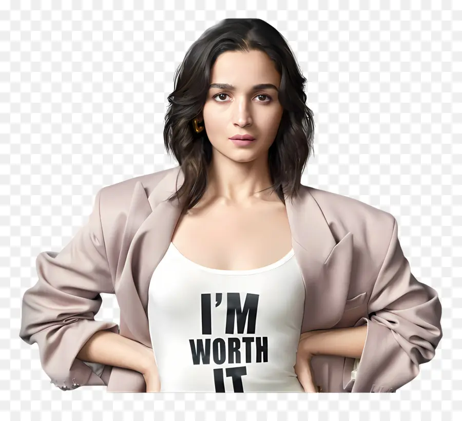 Alia Bhatt，Mulher De Blazer Com Camisa Com Texto PNG